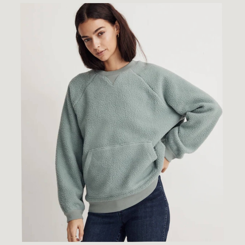 Madewell (Re)Sourced Teal Sherpa Crewneck Pullover Sweater Sweatshirt